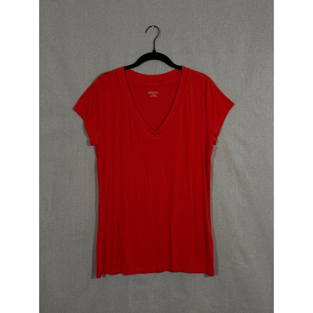 Merona Womens Orange V-Neck Short Sleeve T-Shirt Size XL Casual Basic Tee